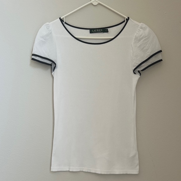 Lauren White Women's Top with Navy Trim - Picture 1 of 7